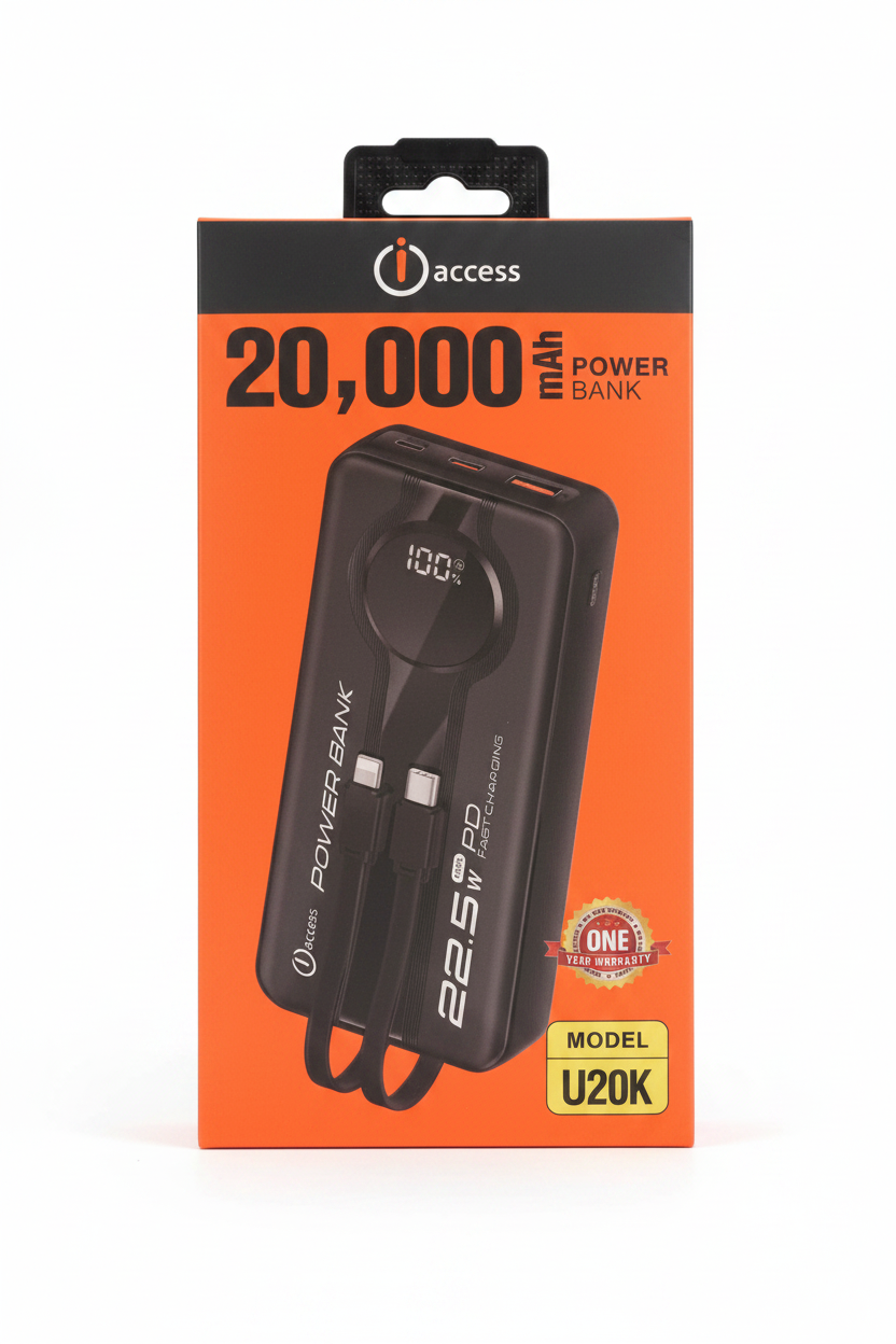 iAccess 20000mAh 22.5W Fast Charging Power Bank